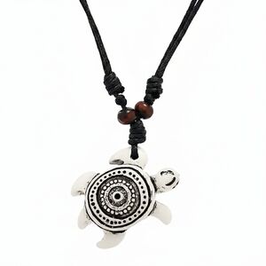 Yal Bone Honu Sea Surfer Turtle Pendant (Hawaiian Inspired) Black Cord Necklace